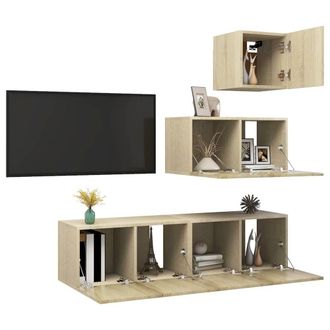 Berkfield Home Modern 4 Piece TV Cabinet Set Sonoma Oak Engineered Wood in Light Tan