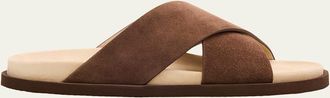 Brunello Cucinelli Mens Cross-Strap Suede Slides