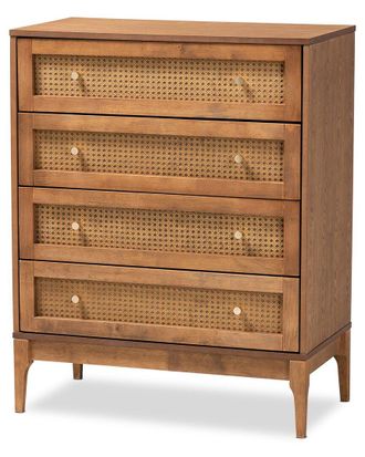 Baxton Studio Ramiel Mid-Century Modern Ash Rattan 4-Drawer Chest
