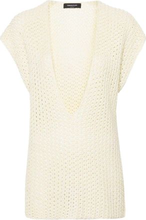 Fabiana Filippi V-neck open-knit top - women - Cotton/Polyester/Nylon/Linen/Flax - 38 - Yellow