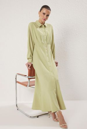Trendyol Modest Dames Kaki Effen Maxi Lang Casual Blousejurk Modest Jurken