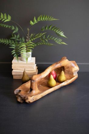 Kalalou Large Oval Teak Bowl With Handle