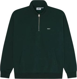 Obey Established Works Bold Mockneck - Heren - Sweatshirts - Groen - S - Katoen - Hoodies & sweatvesten