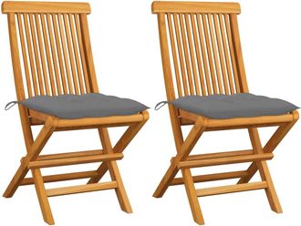 vidaXL Vidaxl - Sillas De Jard&iacute;n 2 Uds Madera Maciza Teca Con Cojines Grises