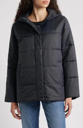 Eileen Fisher Hooded Puffer Jacket In Black