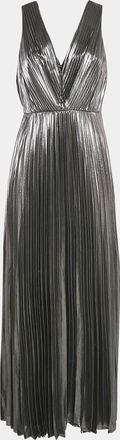 Aidan Mattox Silver Plisse Sleeveless Maxi Dress