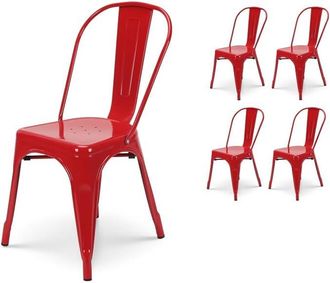 OEM Conjunto De 4 Sillas De Metal De Estilo Industrial En Color Rojo Con Acabado Brillante