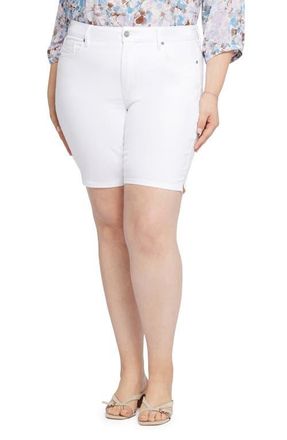 NYDJ Ella Print Side Slit Denim Shorts in Optic White at Nordstrom, Size 22W