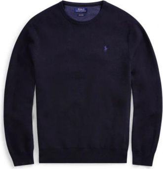 Polo Ralph Lauren Navy Heather Pima Katoen Sweater met Ronde Hals - Heren - Sweatshirts - Blauw - L - Katoen - Hoodies & sweatvesten