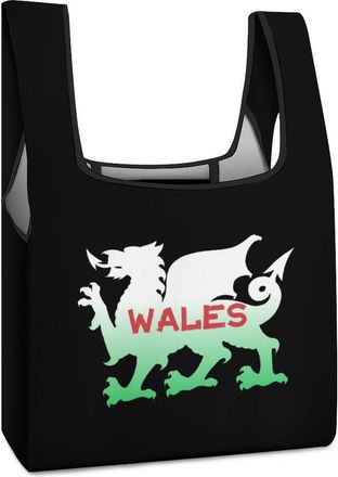 Generic Welsh Dragon Flag of Wales Reusable Foldable Shopping Bags Portable Washable Tote Bag for Women Men