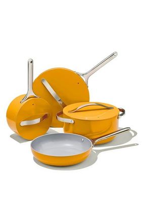 Caraway Non-Toxic Ceramic Non-Stick 7-Piece Cookware Set with Lid Storage in Marigold at Nordstrom