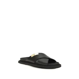 Moschino Logo-Plaque Leather Sandals - Black