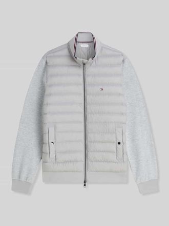 Tommy Hilfiger Regular Fit Strickjacke mit Steppeinsatz aus Baumwoll-Mix in Hellgrau Melange, Gr&ouml;&szlig;e XXL