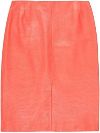 Bally Orange River Leather Midi Skirt, Brand Size 38 ( US Size 2 )