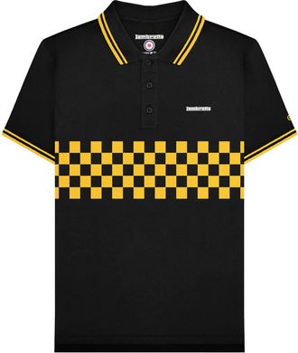 Lambretta Heren SS25 Tweekleurig Gestipt Poloshirt (Zwart/Goud)