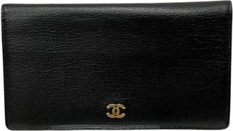Chanel Pre-owned Wallets, male, Black, Size: ONE SIZE Pre-owned Coco Mark Leather Long Wallet