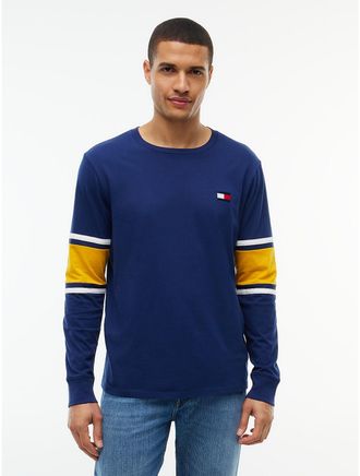 Tommy Hilfiger Mens Long-Sleeve Varsity Block Stripe T-Shirt - Preppy Navy - XXXL