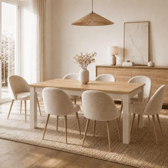 Calicosy Mesa de comedor extensible de 160 a 215 cm, efecto cachemira y roble