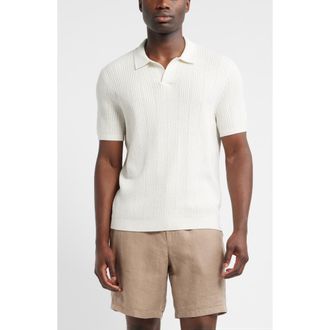 Nordstrom Textured Johnny Collar Cotton & Silk Polo Sweater in White Hot at Nordstrom, Size Xx-Large