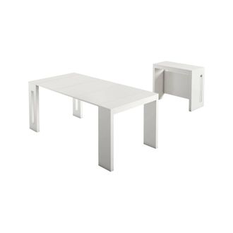 Dmora Mesa Extensible Glicine, Mesa De Comedor Extensible, Consola Multiusos Con Extensiones, 100% Made In Italy, Cm 186x80h76, Blanco, Con Embalaje Reforza