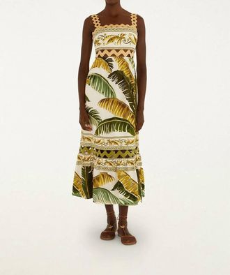 Farm Rio Printed Linen-Blend Dress In Trancoso Sand