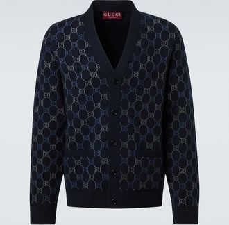 Gucci Cardigan in jacquard di lana e cashmere GG