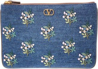 Valentino Vlogo Signature Denim Card Pouch