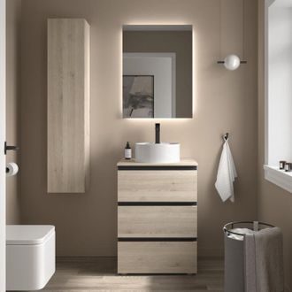 Cygnus Bath Mueble De Ba&ntilde;o Bequia Metal 3c 60cm Natural Lavabo Sobre Encimera Porcelana