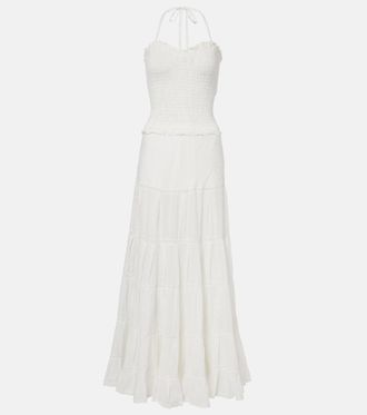 Poupette St Barth Foe shirred cotton maxi dress