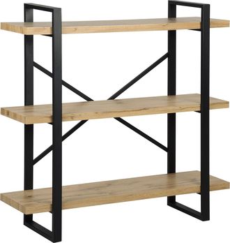 Beliani Estanter&iacute;a De 3 Niveles Madera Clara Con Marco De Metal Negro Estantes Abiertos Industrial Con Respaldo Cruzado Minimalista Timber