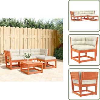 vidaXL The Living Store Set Salotto Giardino 4pz con Cuscini Marrone Cera Massello Pino - Sedute angolari