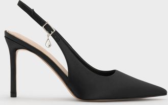 Charles & Keith Satin Teardrop-Crystal Stiletto-Heel Slingback Pumps