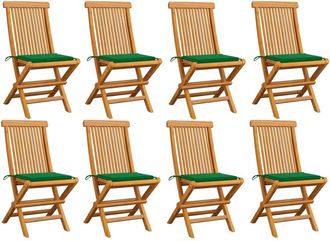 vidaXL Sillas De Jard&iacute;n 8 Uds Madera Maciza De Teca Con Cojines Verdes Vidaxl