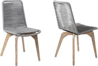 Armen Living Island Set Of 2 Outdoor Light Eucalyptus Wood And Rope Dining Chairs