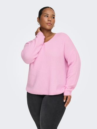 Only Carmakoma Strickpullover ONLY CARMAKOMA CARCAMILLA V-NECK L/S PULLOVER KNT NOOS, Damen, Gr. L, pink lady, Strick, Obermaterial: 74% Polyacryl, 24% Polyester, 2%