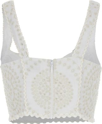 Charo Ruiz Ibiza Womens White Top With V-Neck And Perforated Design Cotton Tops