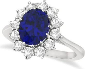 Allurez Oval Lab Blue Sapphire & Diamond Accented Ring 14k in 3.60Ct/white Gold at Nordstrom, Size 6.5