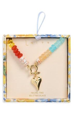 Leith Beaded Toggle Heart Pendant Necklace in Rainbow Multi- Gold at Nordstrom Rack
