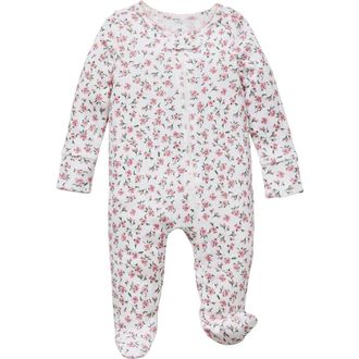 Petite Plume Pointelle Pima Cotton Zip Footie in Pink at Nordstrom, Size 6-9M