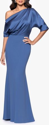 Betsy & Adam Scuba Crepe Satin One-Shoulder Gown in Slate at Nordstrom, Size 12