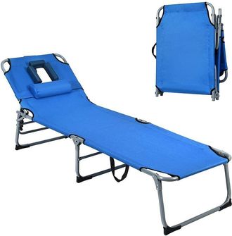 Costway Tumbona Ajustable, Silla Reclinable Plegable de Playa con Cojines a Juego para Acostarse Boca Abajo/Arriba y Cavidad Facial Abierta/Cerrada