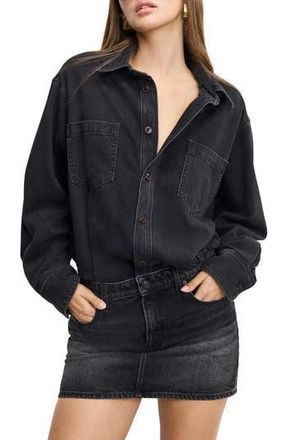 Good American Denim Long Sleeve Mini Shirtdress in Black389 at Nordstrom Rack, Size Medium