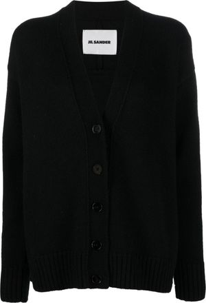 Jil Sander Black Boxy Cashmere V-Neck Cardigan