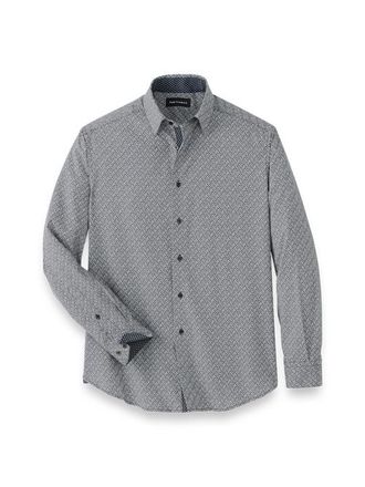 Paul Fredrick Performance Stretch Chevron Casual Shirt in Black/white at Nordstrom, Size X-Large