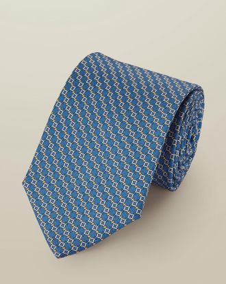 CHARLES TYRWHITT Silk Printed Tie - Mid Blue Size OSFA by Charles Tyrwhitt