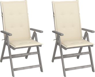 vidaXL Vidaxl - Sillas Reclinables Jard&iacute;n Y Cojines 2 Uds Madera Maciza Acacia