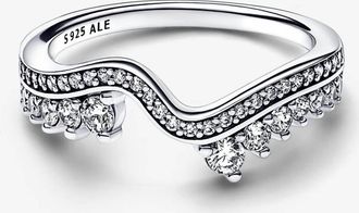 Pandora Womens Sparkling Asymmetric Wave Ring In Silver