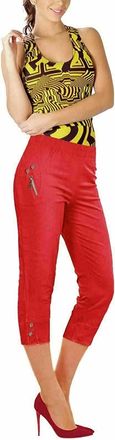 Generic MMK Ladies Cherry Berry Plain Cropped 3/4 Length Capri Trouser Stretch Fit Elasticated Waist Summer Short Pants (Red, 16)