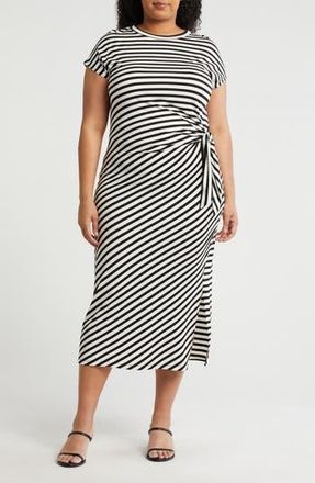 Renee C Stripe Knotted Cap Sleeve Shift Dress in Ivory/Black at Nordstrom Rack, Size 2X