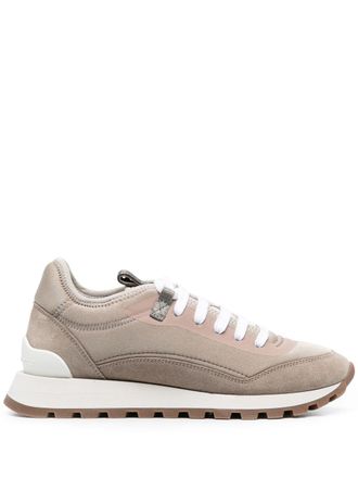 Brunello Cucinelli Monili-detail suede sneakers - women - Fabric/Calf Leather/Calf Leather/Calf Suede/Fabric/Rubber - 35 - Brown